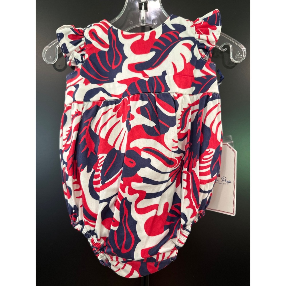 Classic Prep Beatrice Bubble Romper Roton Point Print Red White Blue 0-3M NWT